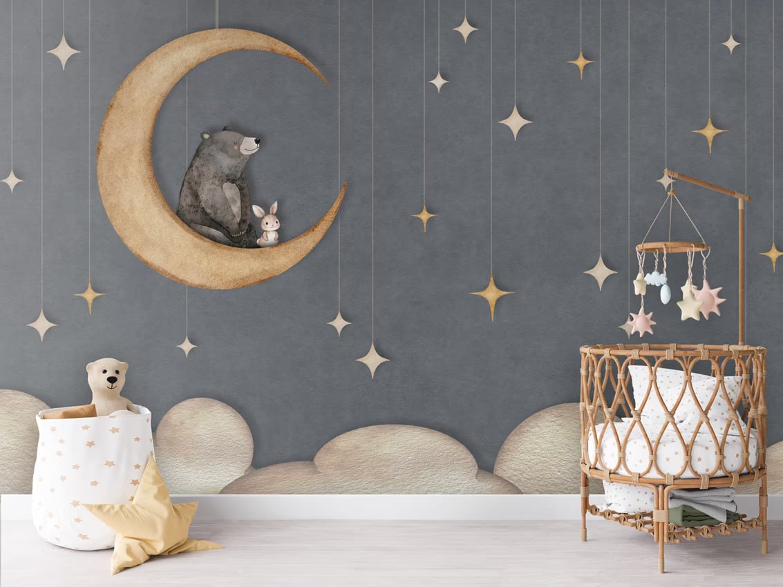 Bear on the Moon - blue styled in a room