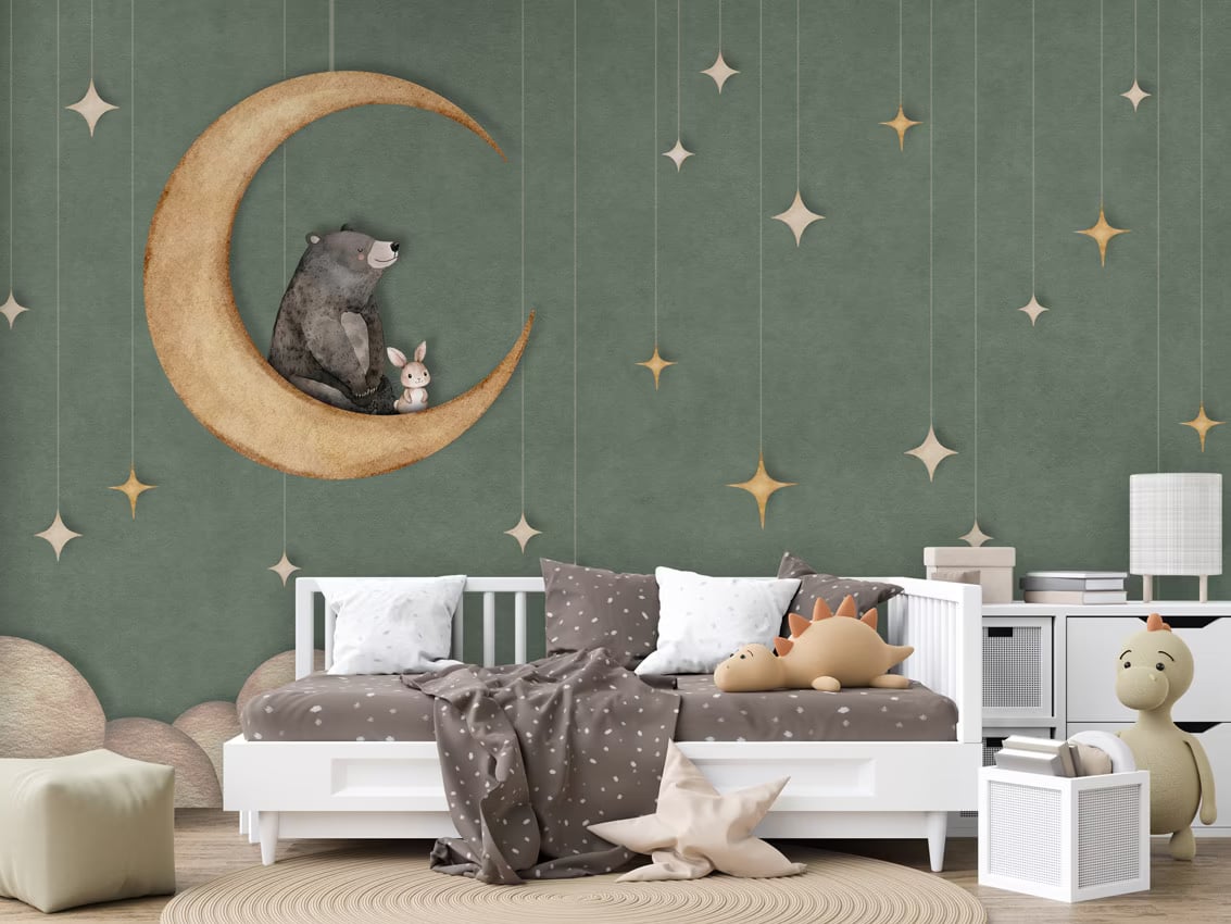 Bear on the Moon - green styled in a room