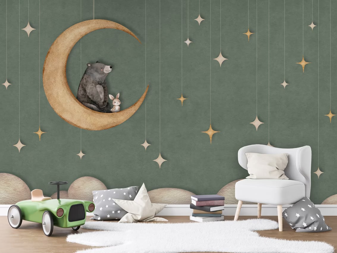 Bear on the Moon - green styled in a room