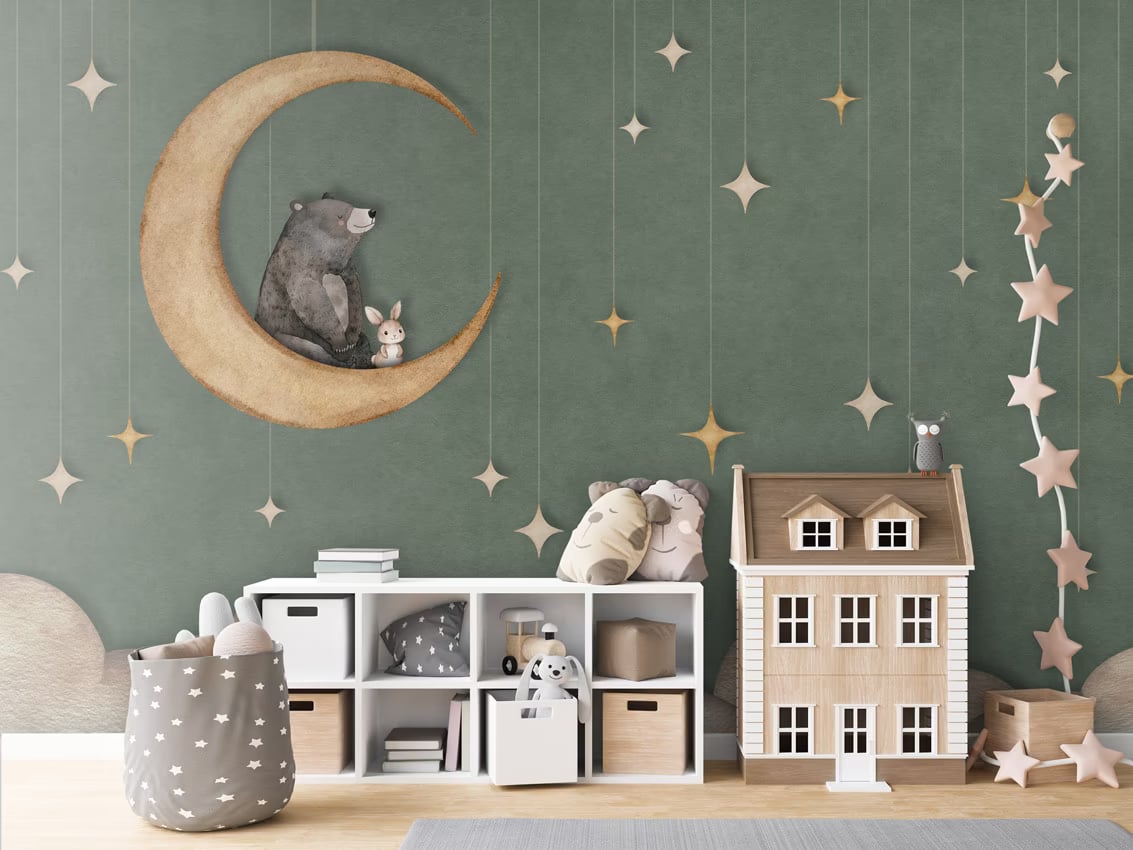 Bear on the Moon - green styled in a room
