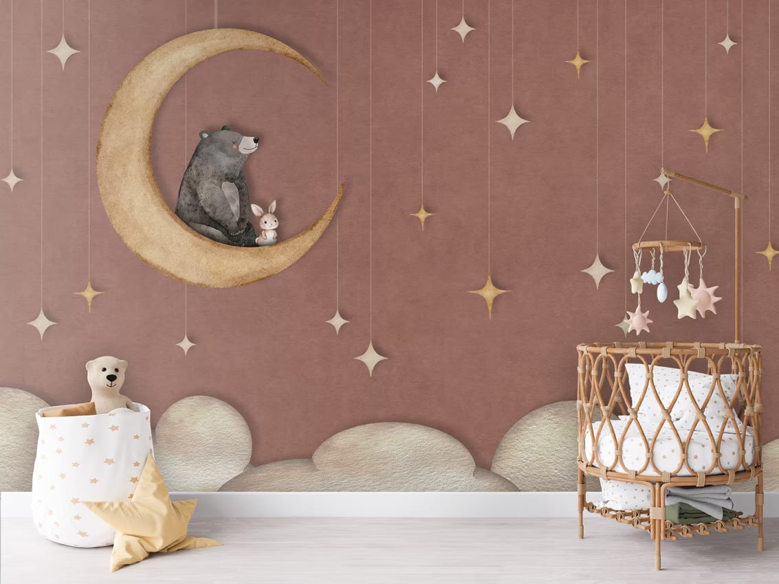 Bear on the Moon - red styled in a room