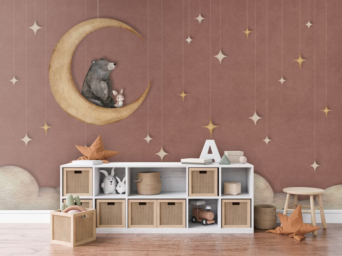 Bear on the Moon - red styled in a room