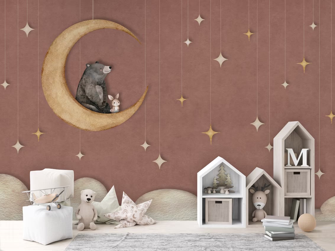 Bear on the Moon - red styled in a room
