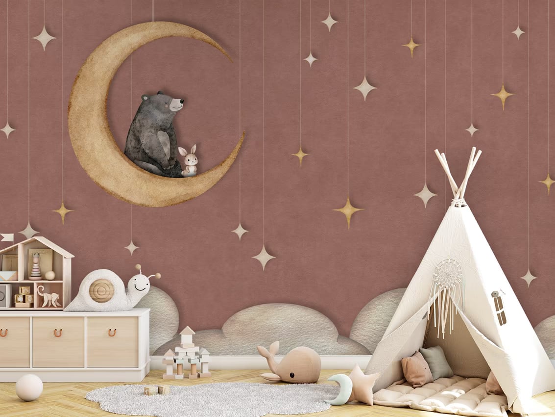 Bear on the Moon - red styled in a room