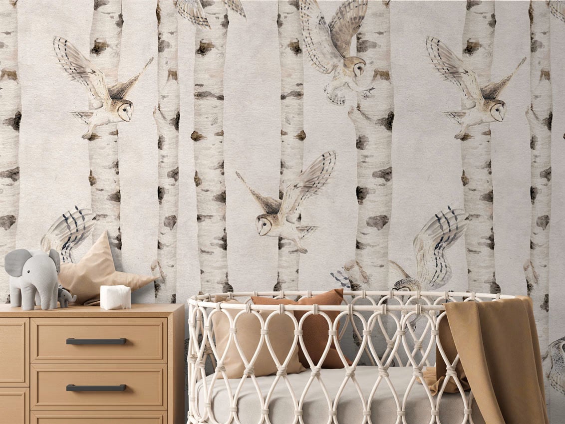 Birch And Owls - White styled in a room