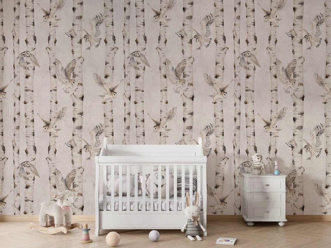 Birch And Owls - White styled in a room