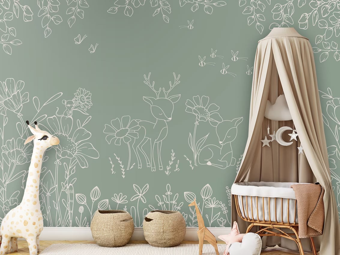 ลายเส้นกวางน้อย สีเขียว ในห้องตัวอย่าง