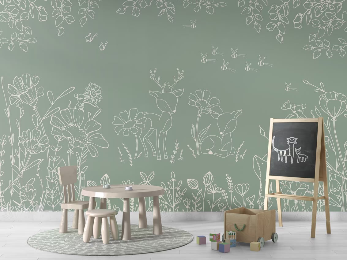 ลายเส้นกวางน้อย สีเขียว ในห้องตัวอย่าง