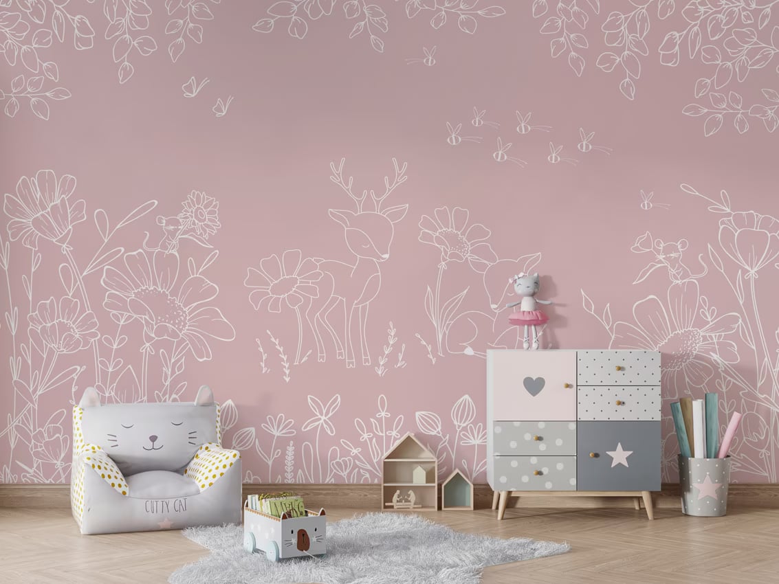 Deer Doodles - pink styled in a room