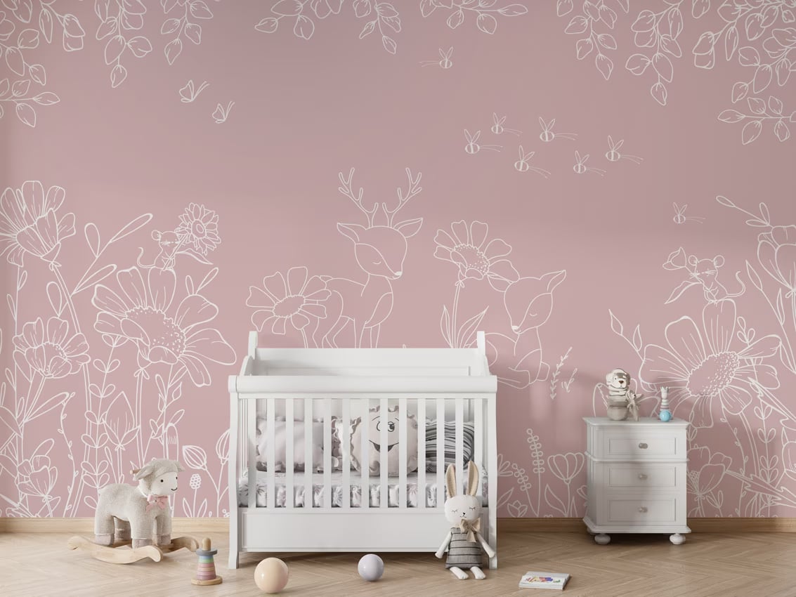 Deer Doodles - pink styled in a room