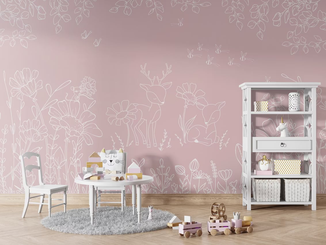Deer Doodles - pink styled in a room