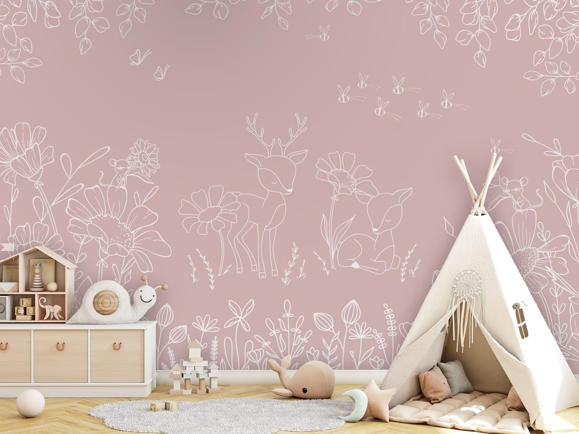 Deer Doodles - pink styled in a room