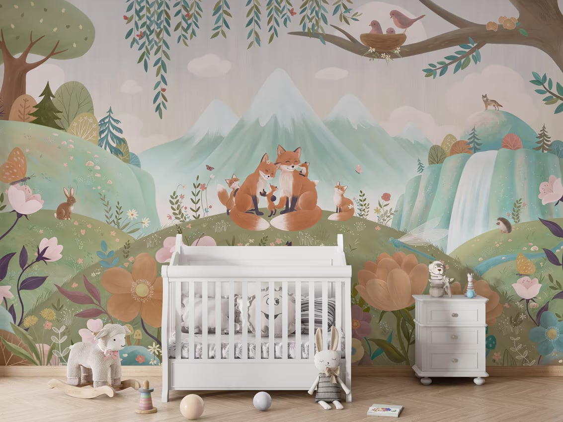 Fox Family styled in a room