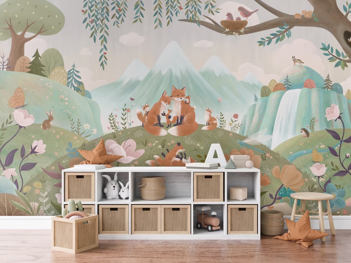 Fox Family styled in a room