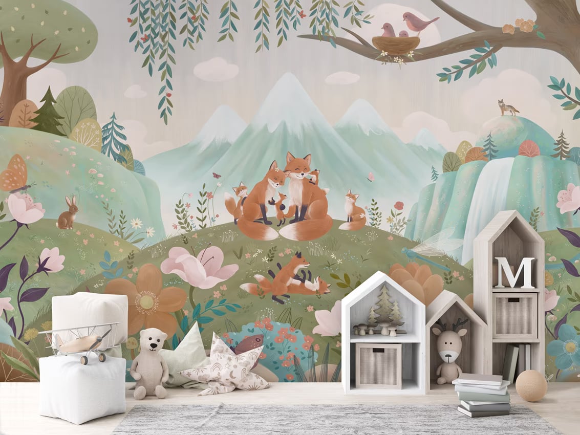 Fox Family styled in a room