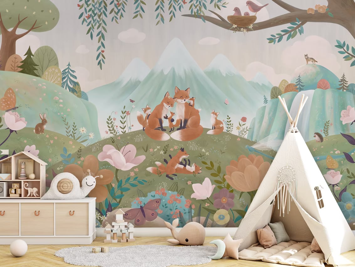 Fox Family styled in a room