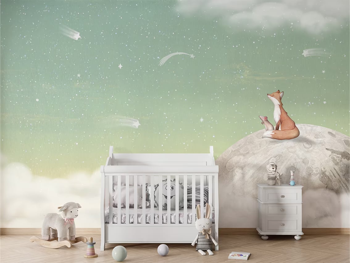Fox on the Moon - Green styled in a room