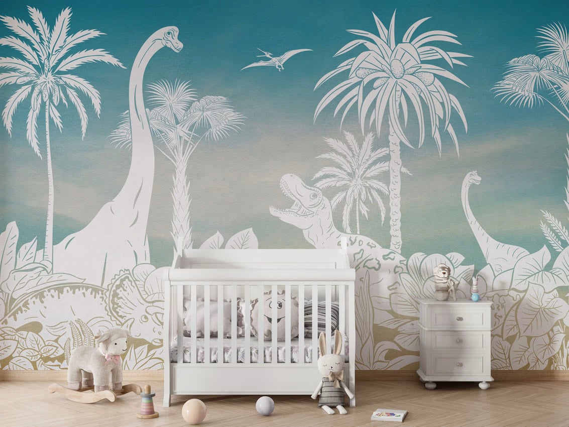 Monochrome Dino - Blue Sky styled in a room