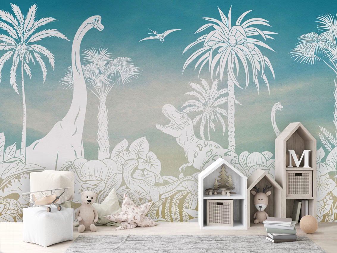 Monochrome Dino - Blue Sky styled in a room