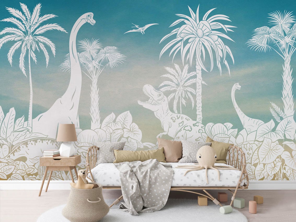 Monochrome Dino - Blue Sky styled in a room