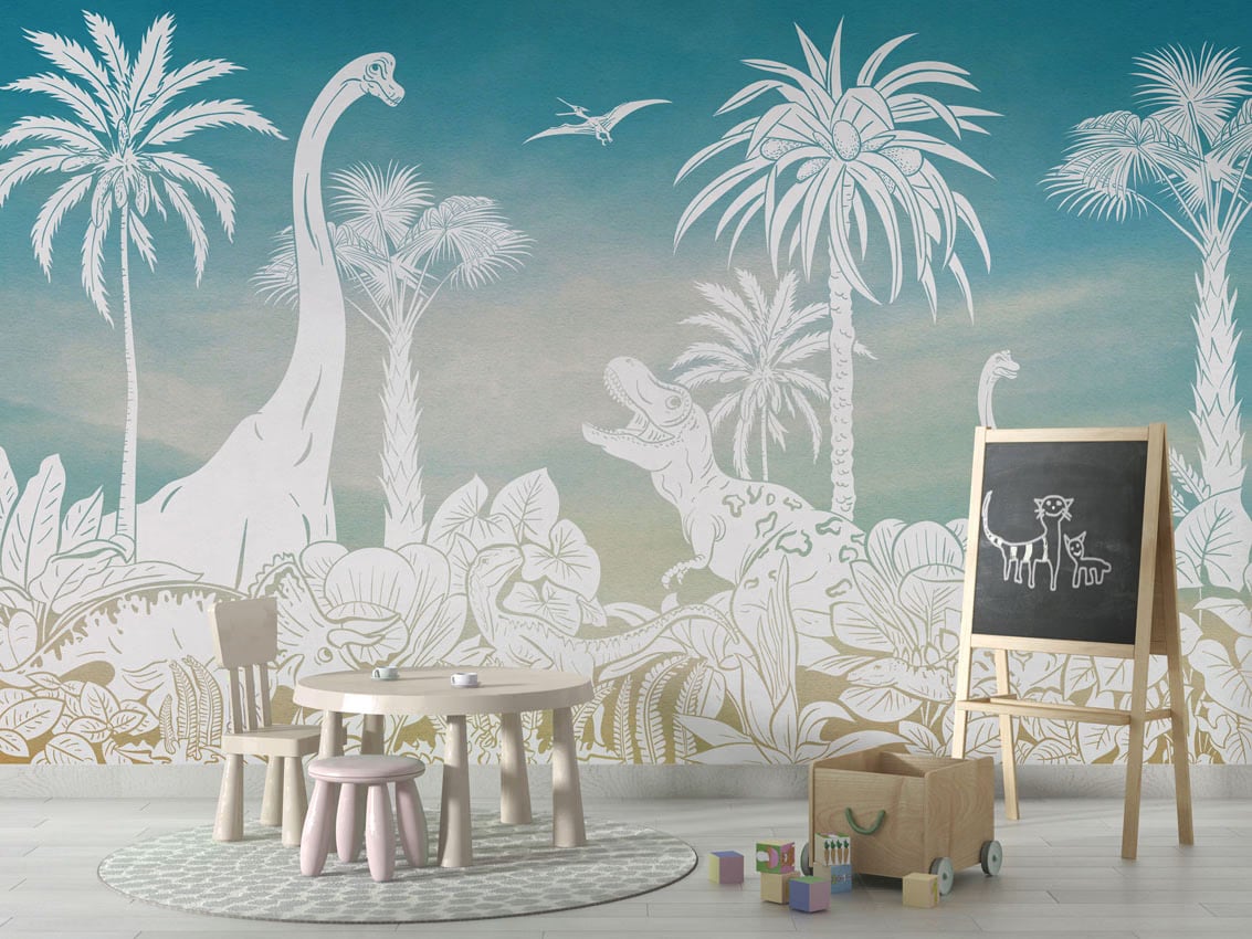 Monochrome Dino - Blue Sky styled in a room