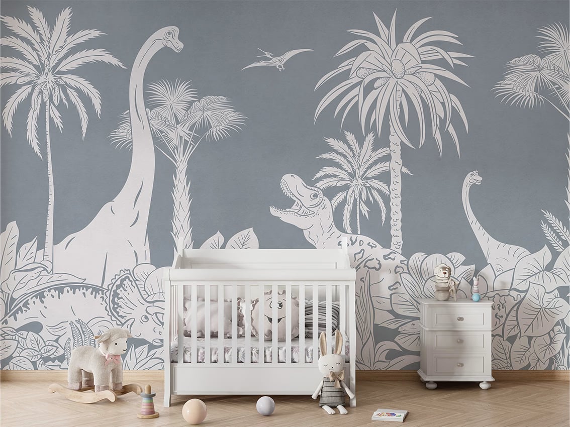 Monochrome Dino - Blue styled in a room