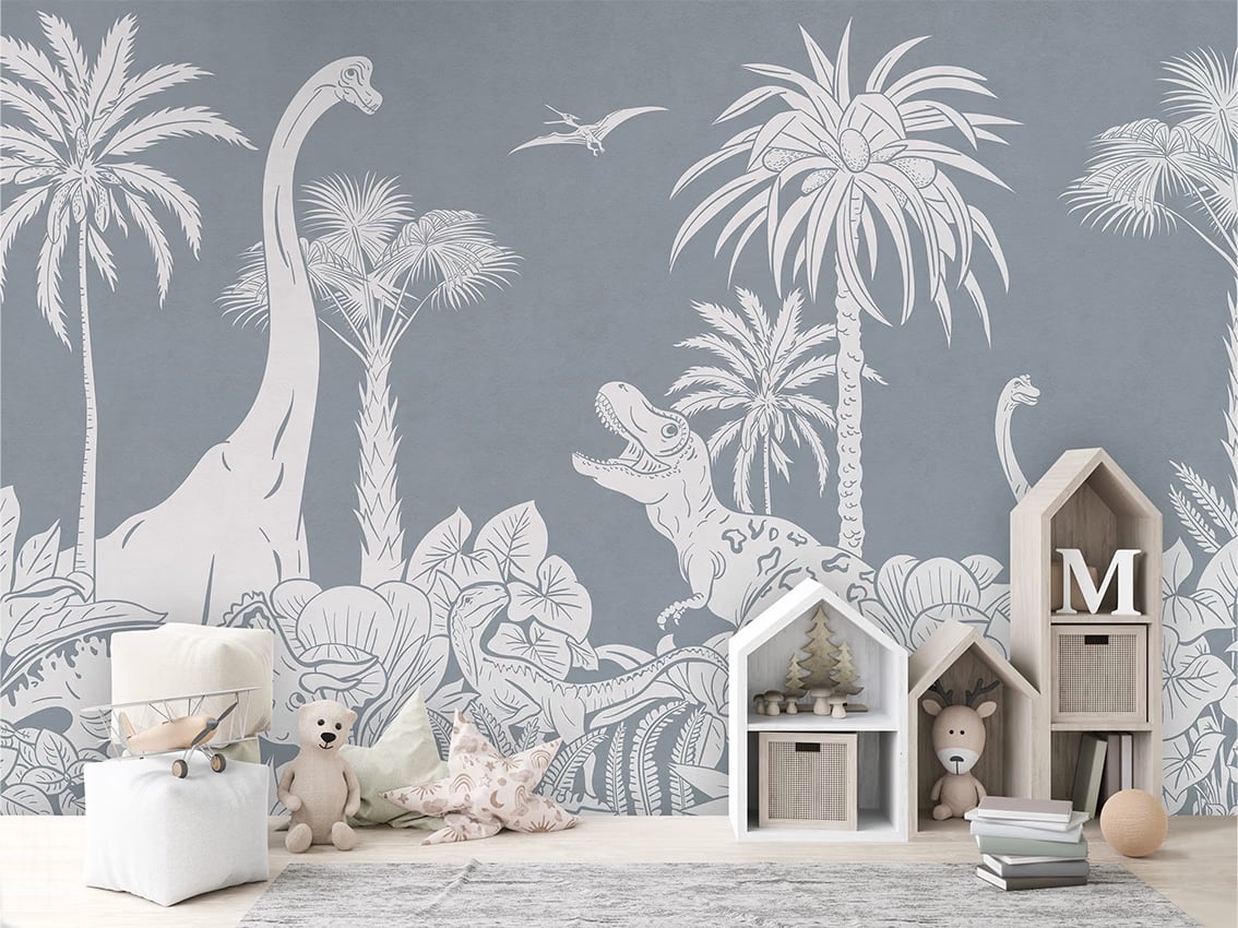 Monochrome Dino - Blue styled in a room