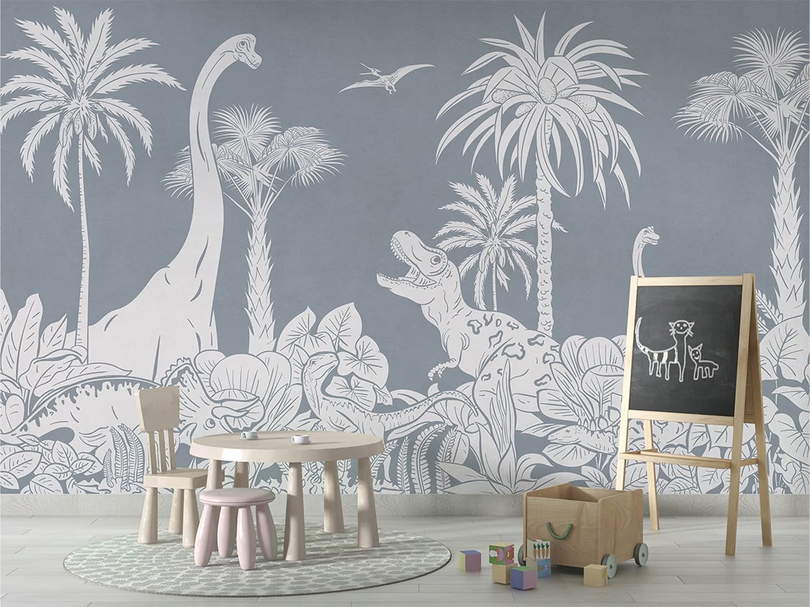 Monochrome Dino - Blue styled in a room