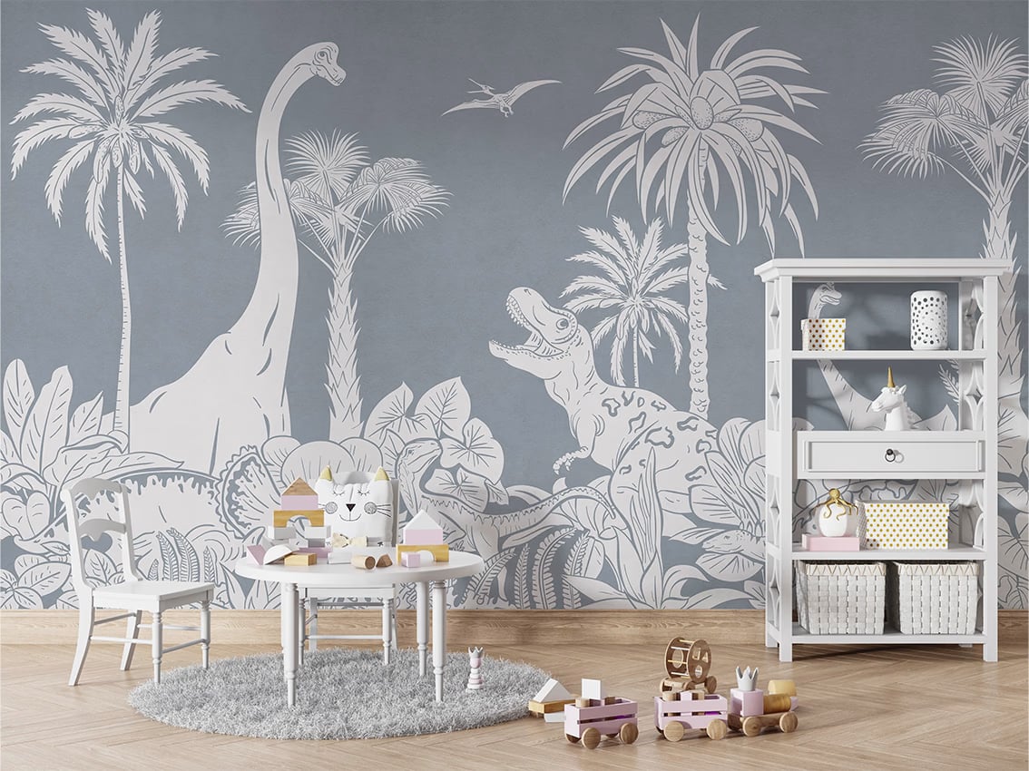 Monochrome Dino - Blue styled in a room