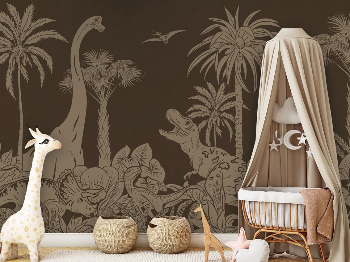 Monochrome Dino - Brown Vintage styled in a room