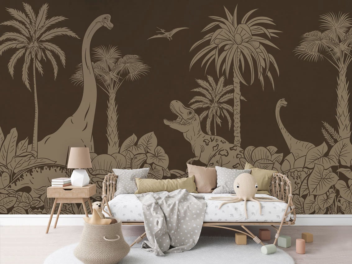 Monochrome Dino - Brown Vintage styled in a room