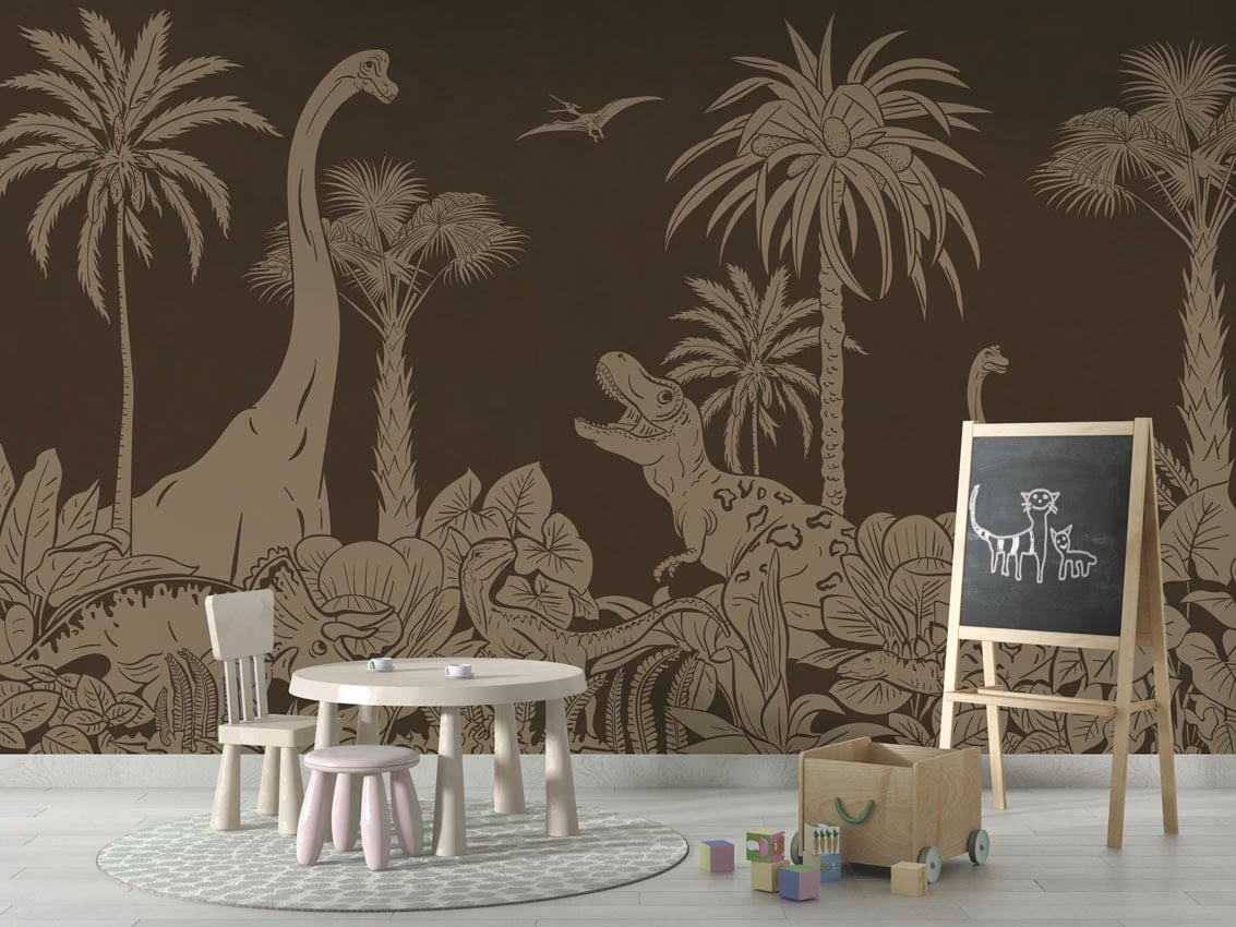 Monochrome Dino - Brown Vintage styled in a room