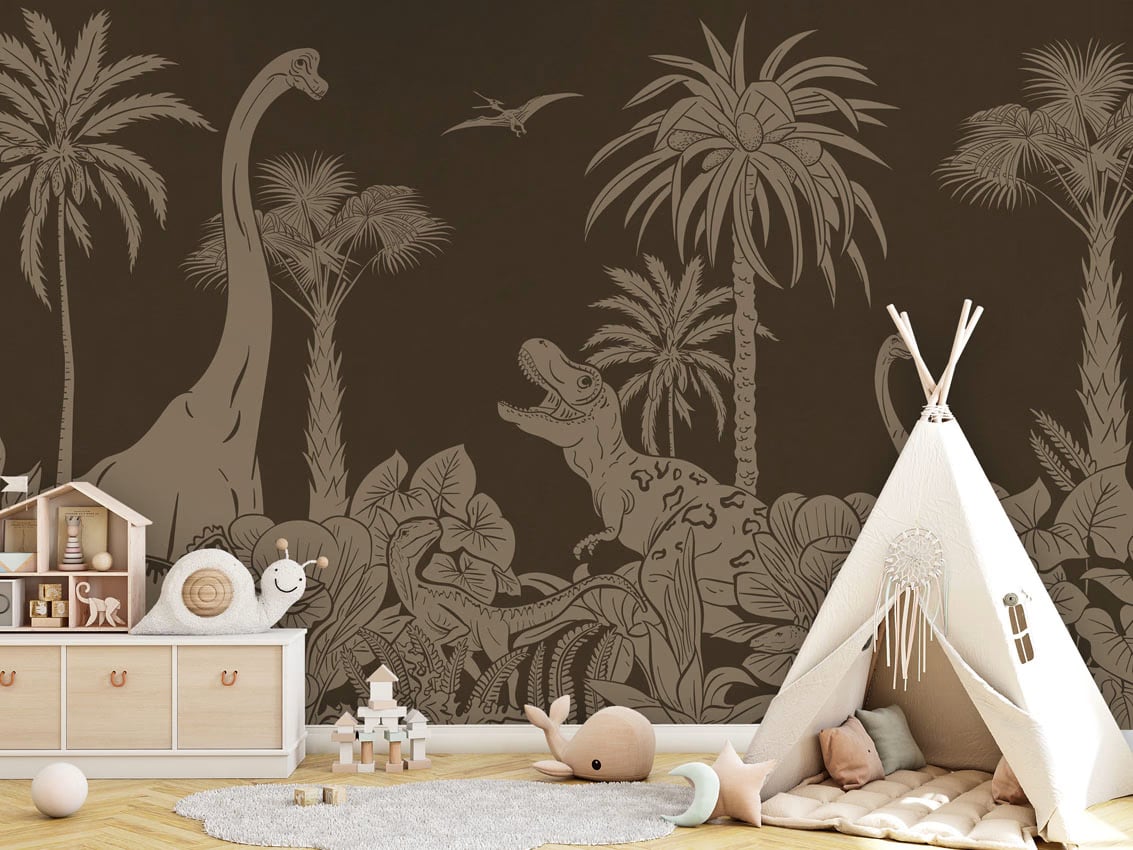 Monochrome Dino - Brown Vintage styled in a room