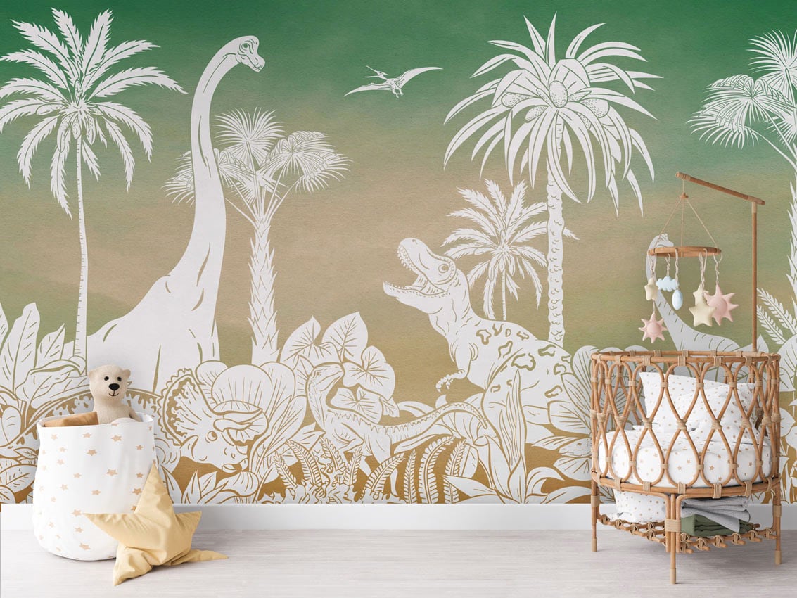 Monochrome Dino - Green Sky styled in a room
