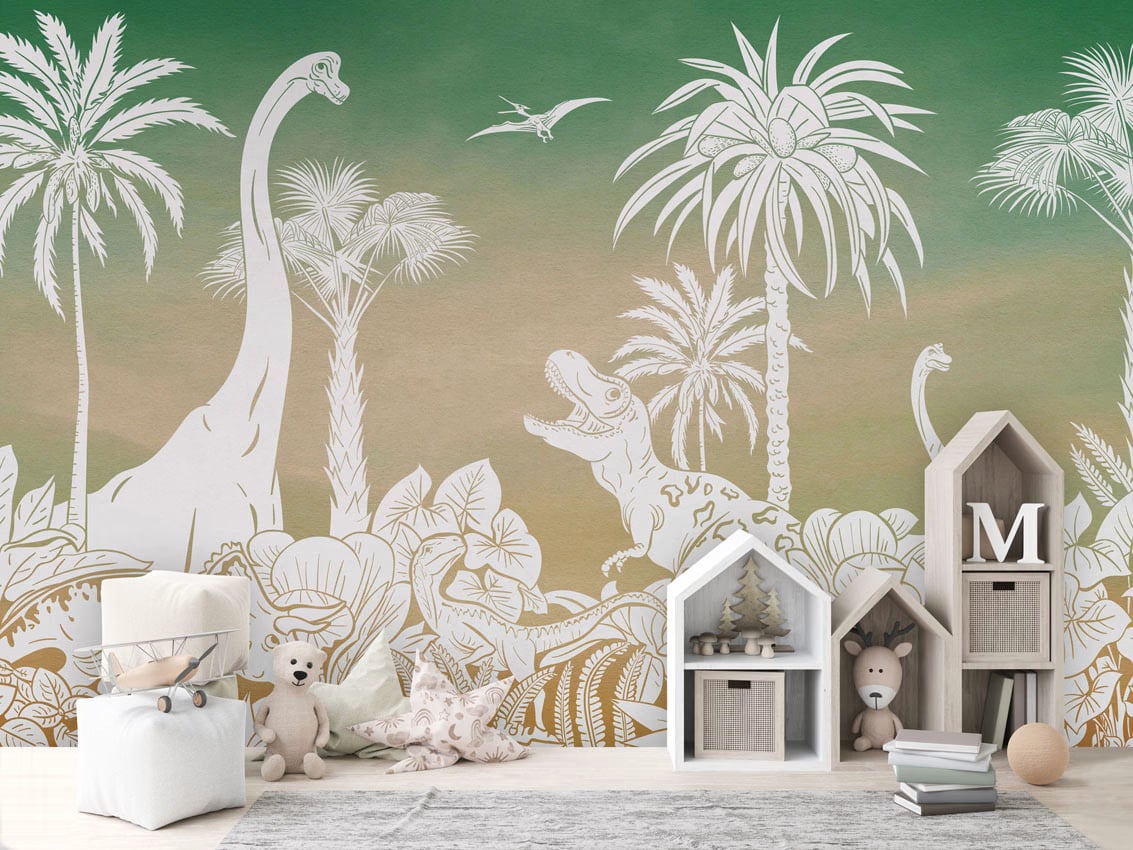 Monochrome Dino - Green Sky styled in a room
