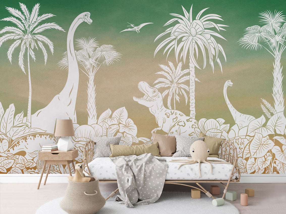 Monochrome Dino - Green Sky styled in a room