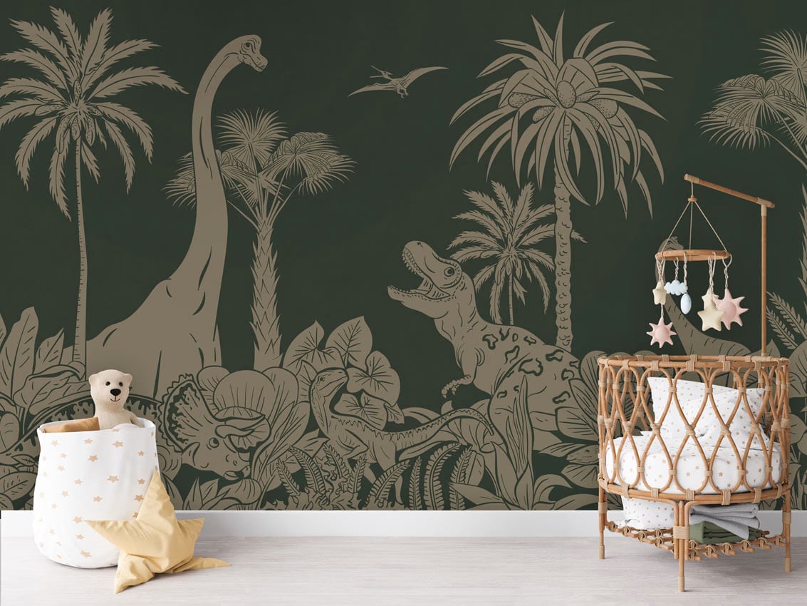 Monochrome Dino - Green Vintage styled in a room