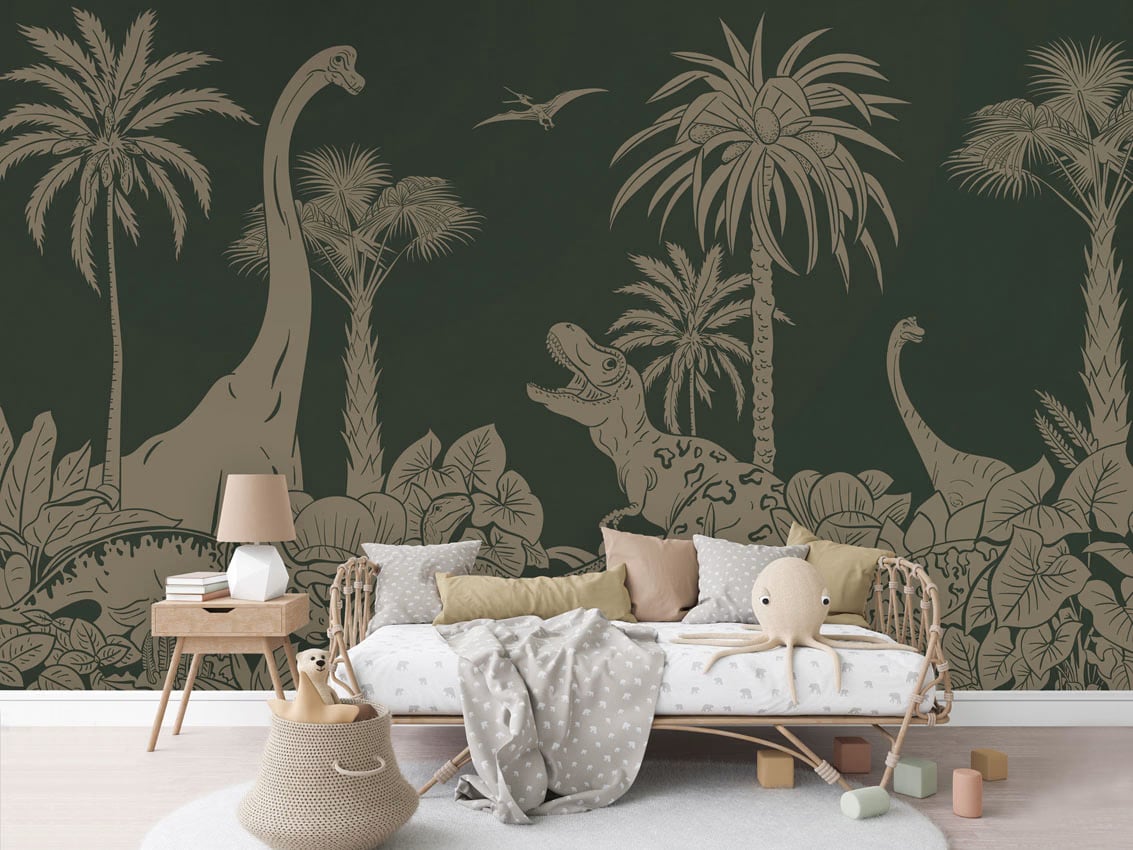 Monochrome Dino - Green Vintage styled in a room