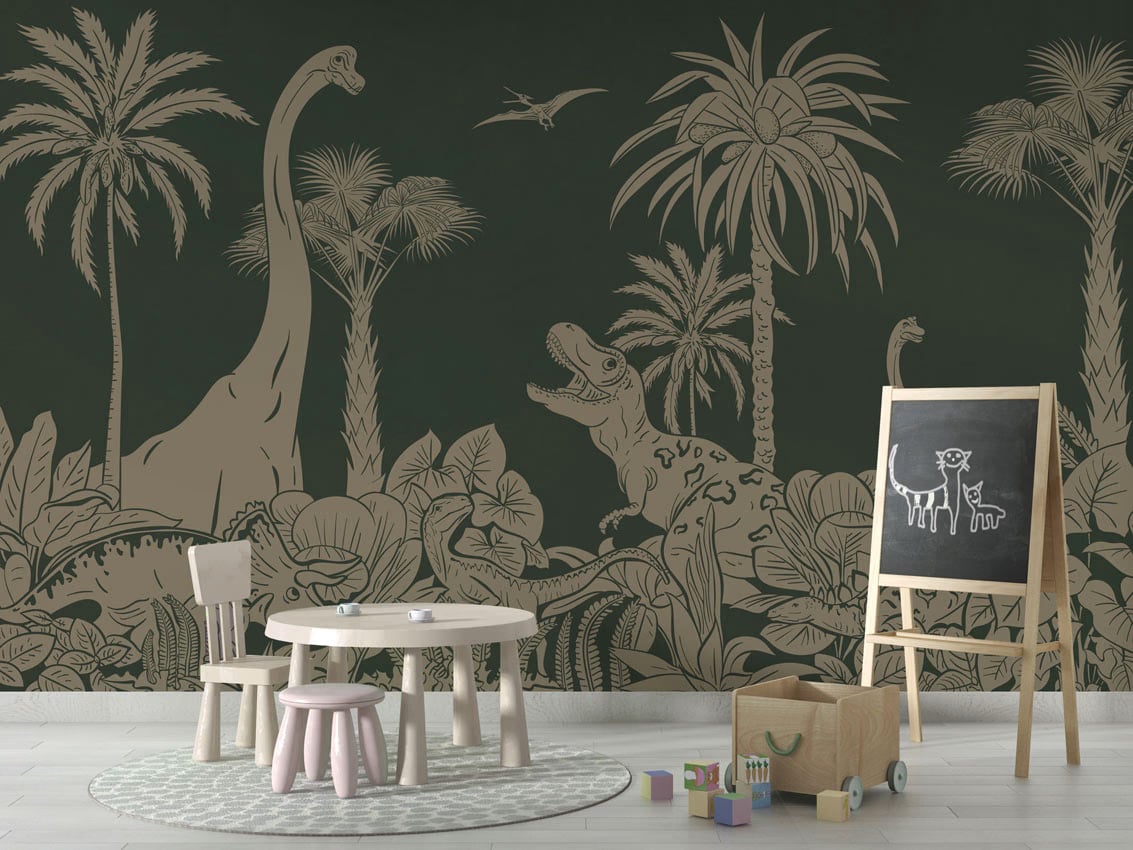 Monochrome Dino - Green Vintage styled in a room