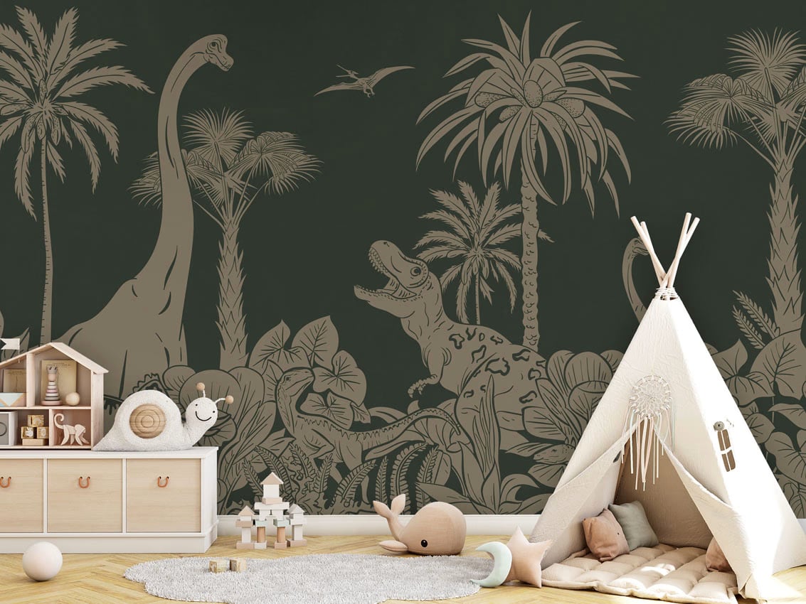 Monochrome Dino - Green Vintage styled in a room