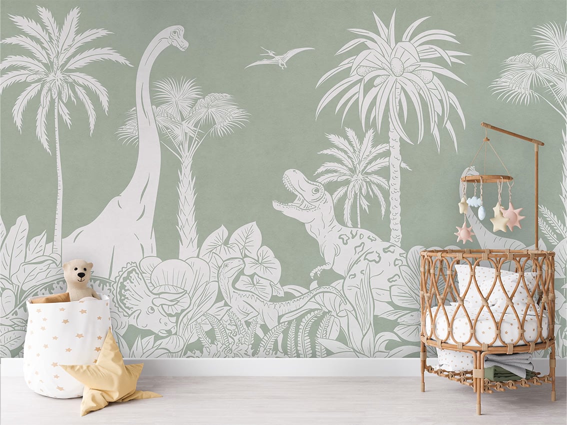 Monochrome Dino - Green styled in a room