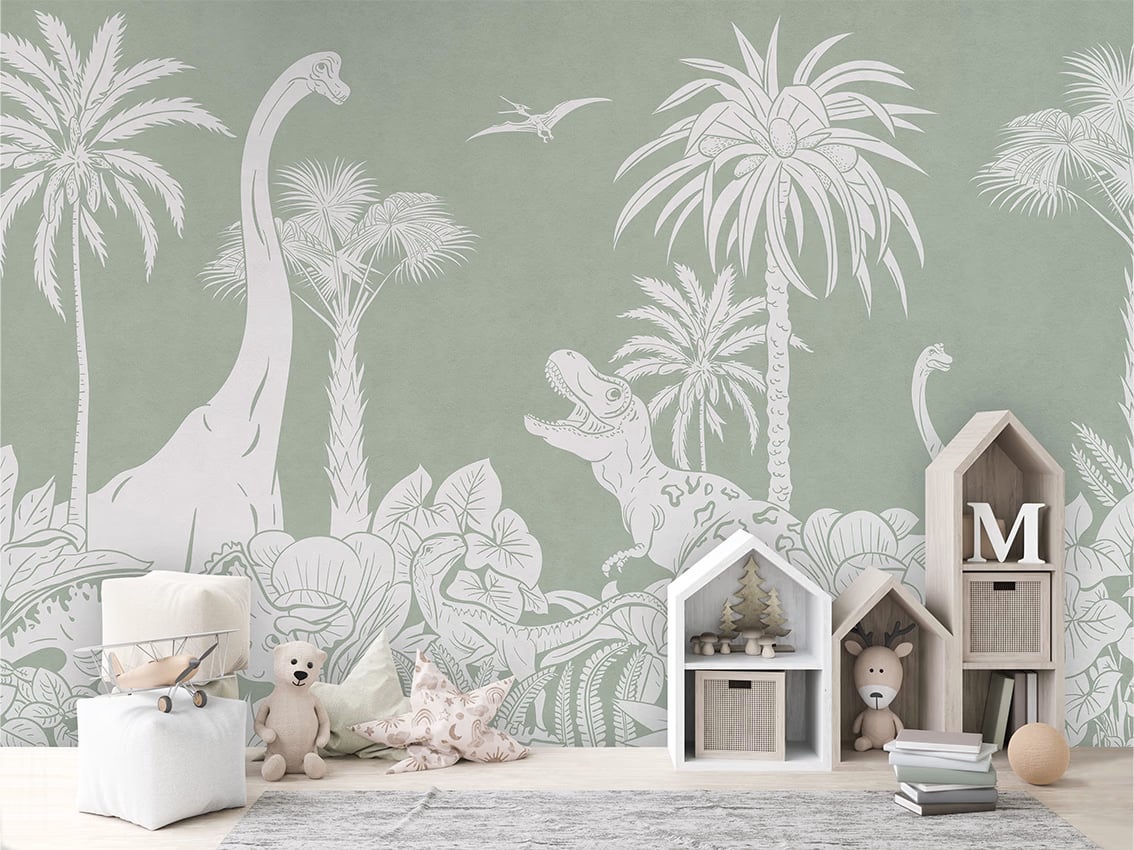 Monochrome Dino - Green styled in a room