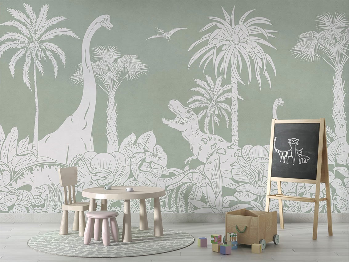 Monochrome Dino - Green styled in a room