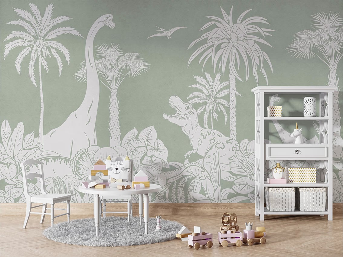 Monochrome Dino - Green styled in a room