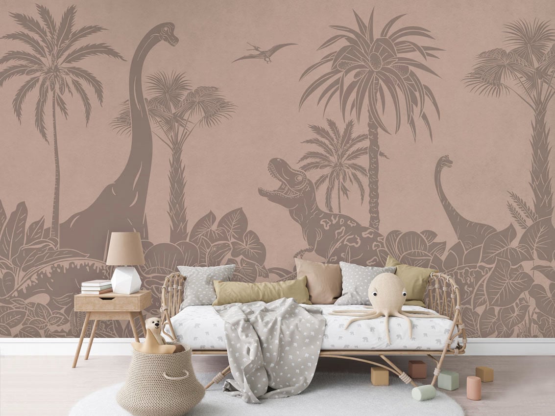 Monochrome Dino - Pink Vintage styled in a room