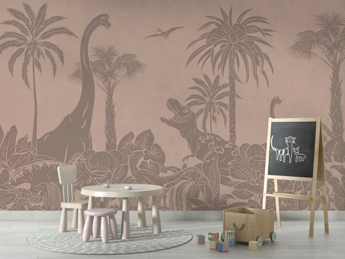 Monochrome Dino - Pink Vintage styled in a room