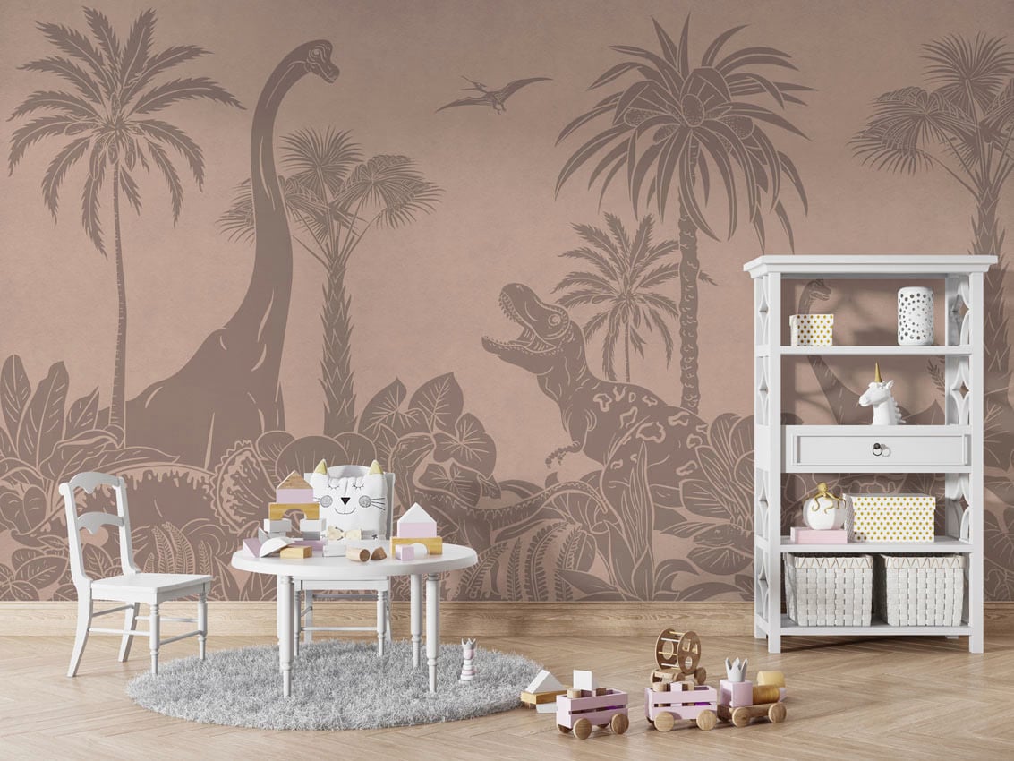 Monochrome Dino - Pink Vintage styled in a room