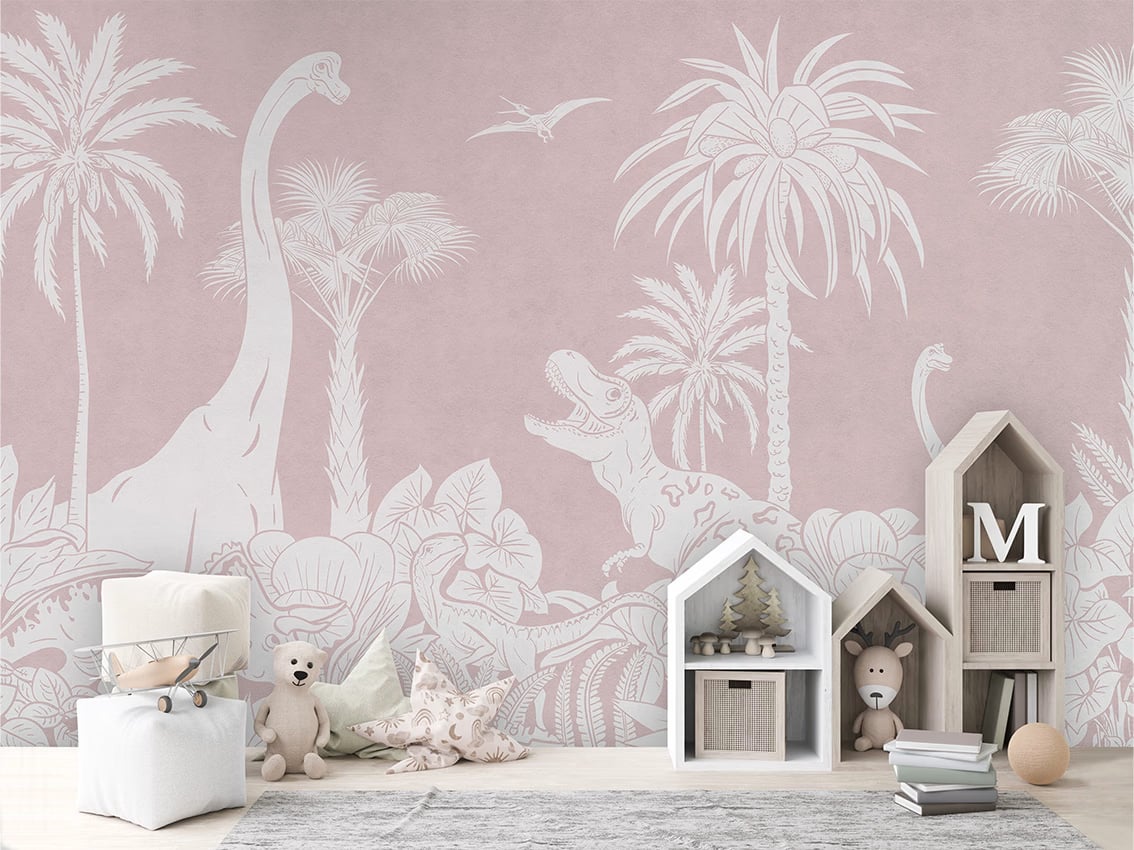 Monochrome Dino - Pink styled in a room
