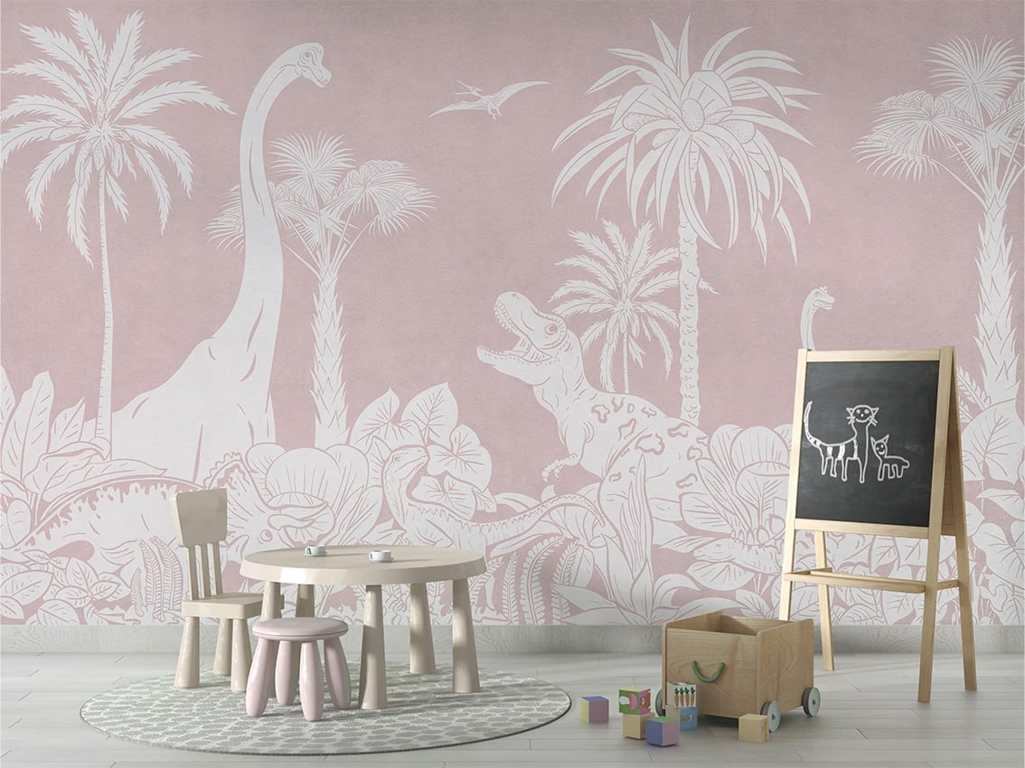 Monochrome Dino - Pink styled in a room
