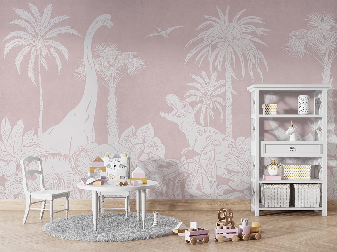 Monochrome Dino - Pink styled in a room